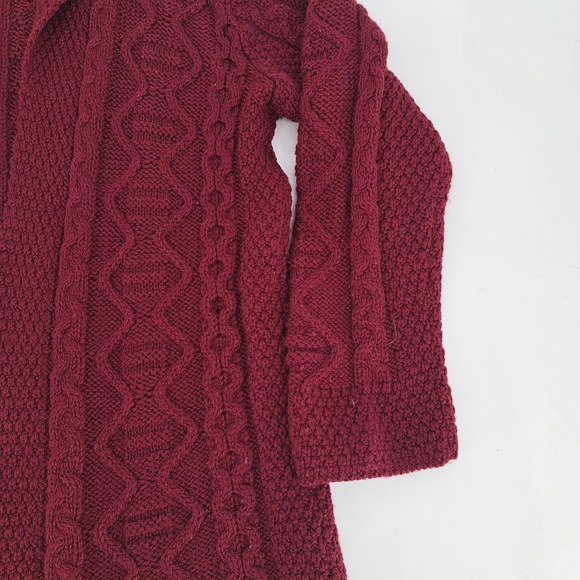 Inis Crafts Womens Sz M Merino Wool Cardigan Sweater RedCable Knit Shawl Collar - Picture 6 of 8